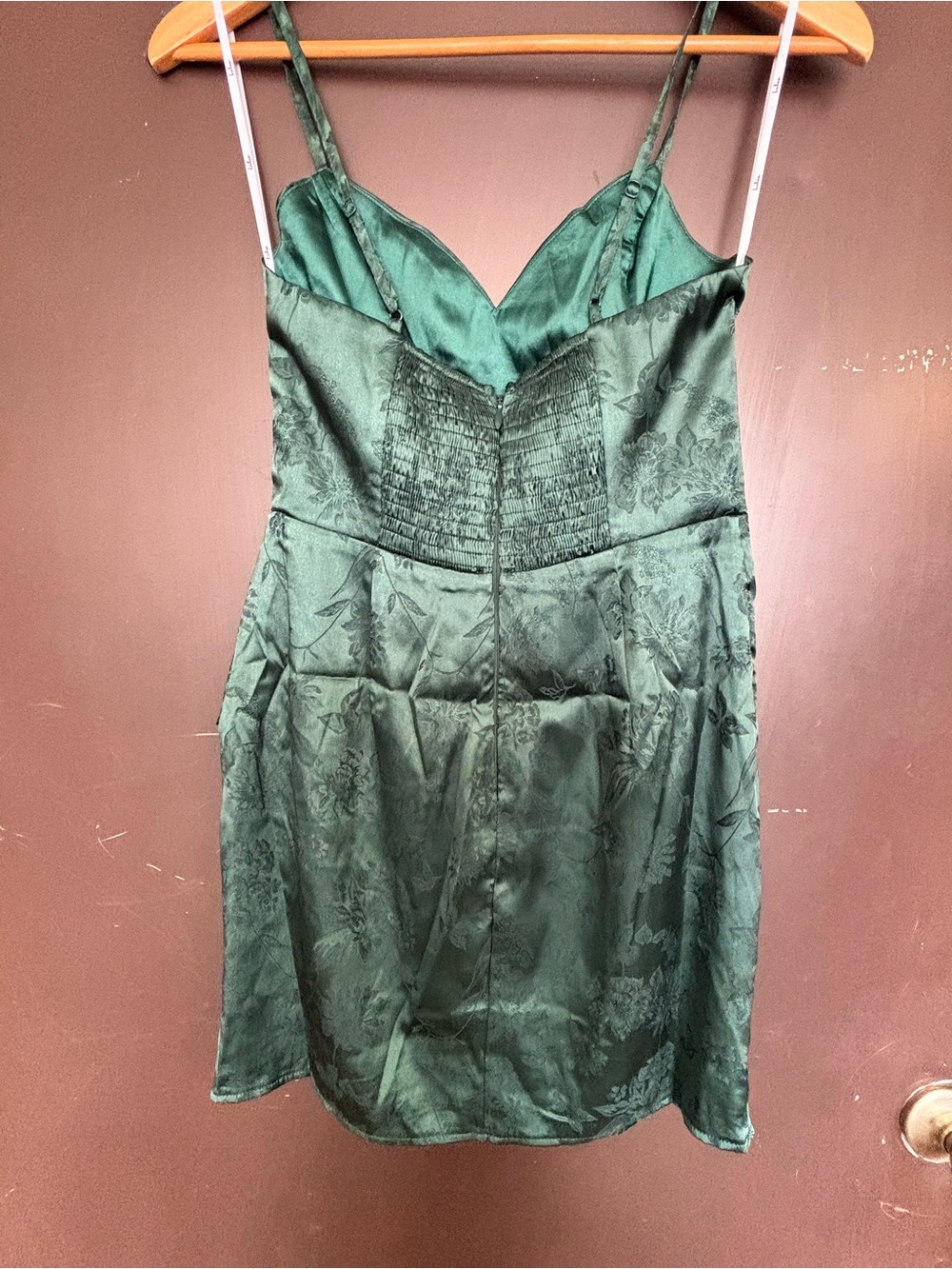 Green Satin Slip Dress with Floral Jacquard Lulus - Size S